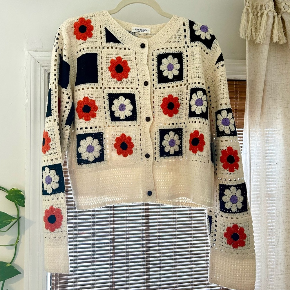 Floral Patchwork Crochet Cardigan